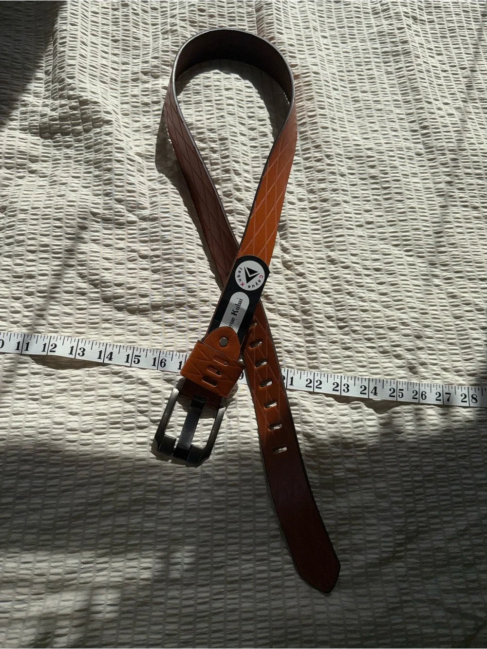 NWT Cognac Brown Belt Diamond Pattern Big Silver Buckle